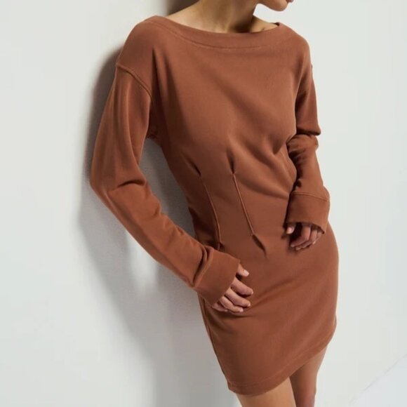 Nation LTD Ronni Dress Tobacco Brown M NWT Peruvian Cotton Minimalist - Picture 2 of 8